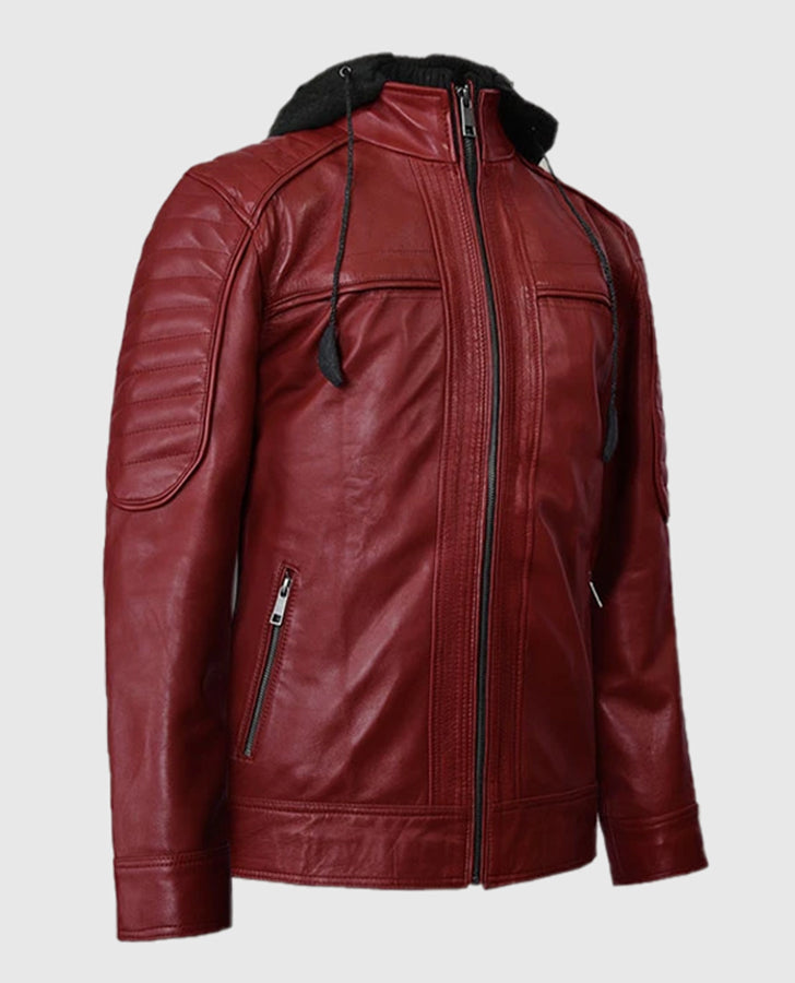 Men's Rodeo Red Hooded Leather Jacket – Custom Fit - inner lining view