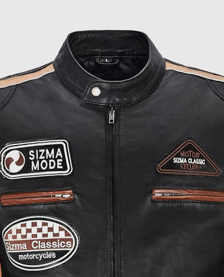 Men's Sizma Black Cafe Racer Leather Jacket – Custom Fit - inner lining view