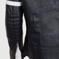 Men's White Stripes Black Cafe Racer Leather Jacket - model wearing the jacket