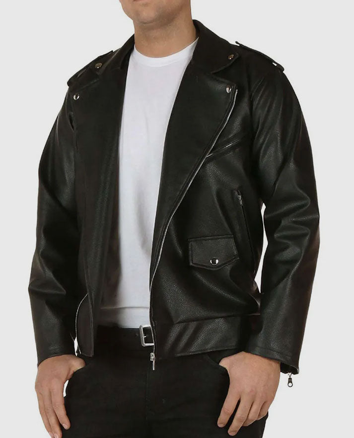 Grease T-Birds John Travolta Black Leather Jacket for Men - back view