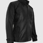 Men's Standup Collar Black Leather Jacket – Premium Outerwear - side angle view