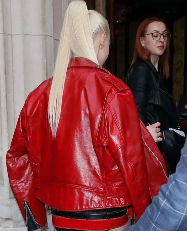 Furiosa a Mad Max Saga Premiere Anya Taylor-Joy Red Leather Jacket - back view