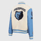 NBA Memphis Grizzlies Women's Rib Blue & White Wool Varsity Jacket - side angle view