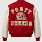 80's San Francisco 49ers Blue & White Letterman Leather Jacket - back view
