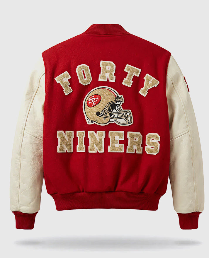 80's San Francisco 49ers Blue & White Letterman Leather Jacket - back view