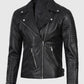 Men's Black Asymmetrical Leather Motorcycle Jacket - side angle view