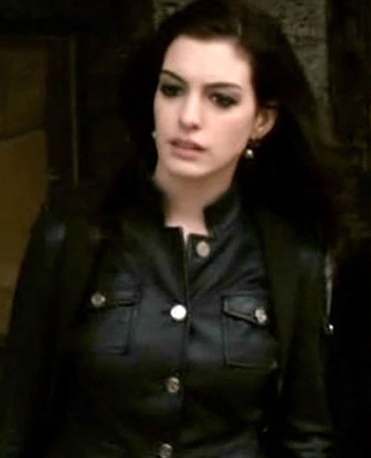 Anne Hathaway Get Smart Black Leather Jacket for Women - side angle view