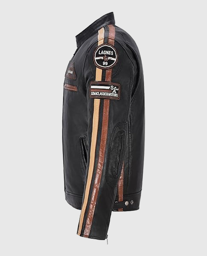 Men's Sizma Black Cafe Racer Leather Jacket – Custom Fit - model wearing the jacket