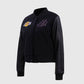 NBA Los Angeles Lakers Women's Black Varsity Leather Jacket - collar and zip close-up