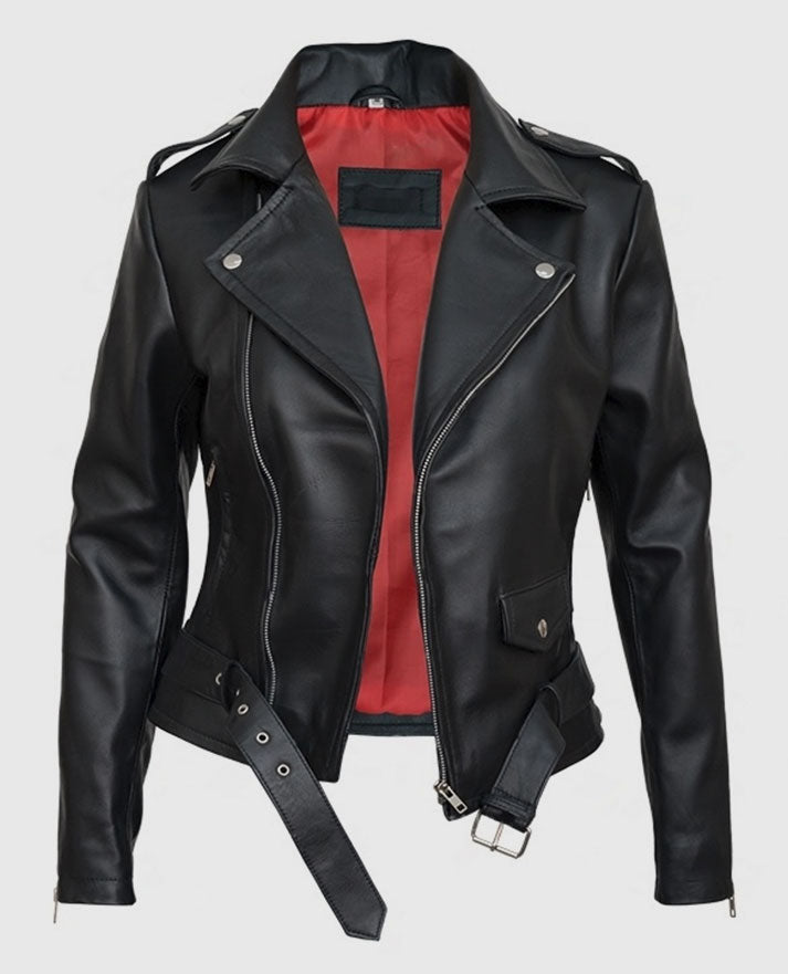 Olivia Newton John Grease Black Leather Jacket for Women - back view