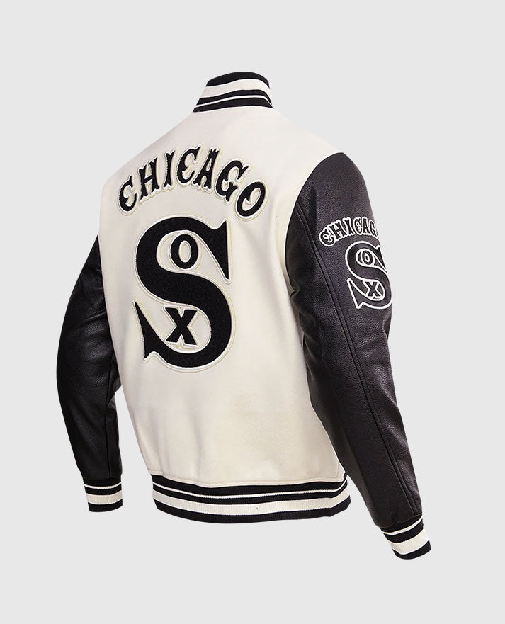 MLB Chicago White Sox Men's Rib Wool Varsity Jacket - collar and zip close-up