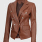 Kinley Women's Double Breasted Brown Leather Blazer Jacket - side angle view
