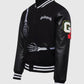 Men's Godspeed Skull Rod Black Bomber Halloween Leather Jacket - collar and zip close-up