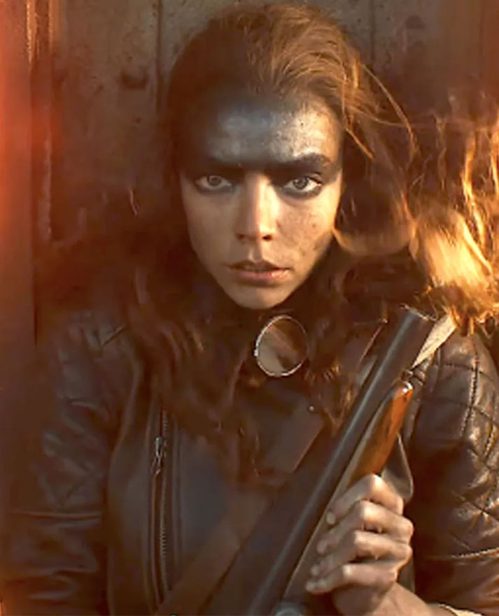 Furiosa a Mad Max Saga 2024 Anya Taylor-Joy Brown Leather Jacket - front view