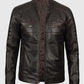 Men's Distressed Dark Brown Cafe Racer Real Leather Jacket - side angle view