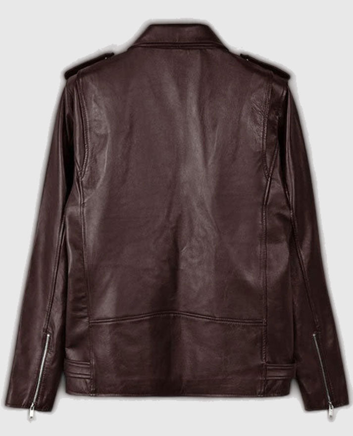 Joe Jonas Maroon Biker Leather Jacket for Men – Premium Outerwear - inner lining view