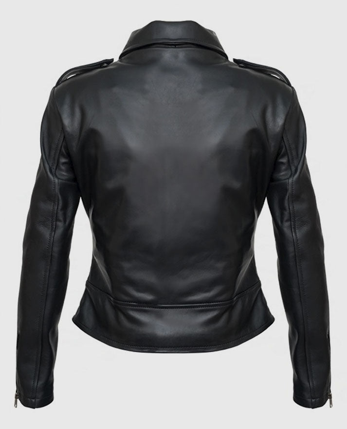 Olivia Newton John Grease Black Leather Jacket for Women - side angle view