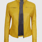 Women's Yellow Cafe Racer Leather Jacket – Premium Outerwear - model wearing the jacket