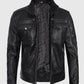 Moffit Men's Cafe Racer Real Black Leather Jacket – Custom Fit - side angle view