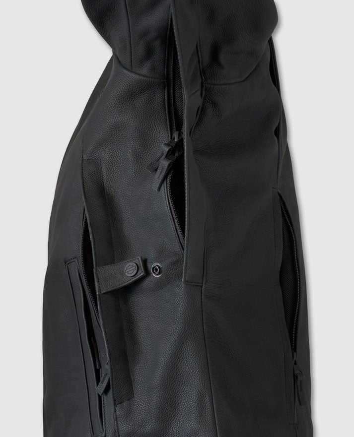 Men's Paradigm Triple Vent System 2.0 Black Leather Jacket - collar and zip close-up