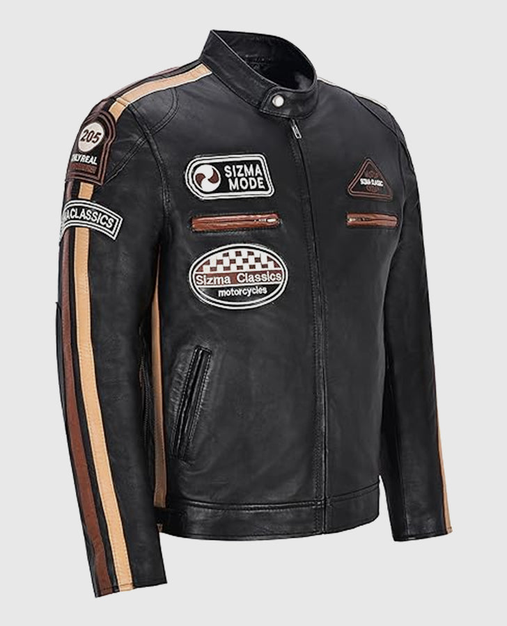 Men's Sizma Black Cafe Racer Leather Jacket – Custom Fit - side angle view