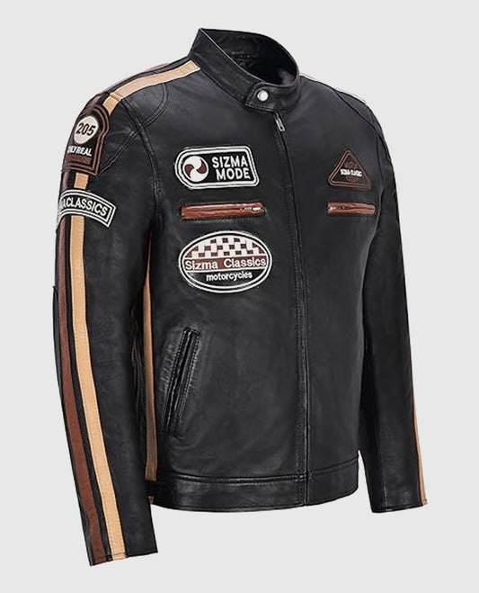 Men's Sizma Black Cafe Racer Leather Jacket – Custom Fit - side angle view