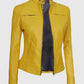 Women's Yellow Cafe Racer Leather Jacket – Premium Outerwear - detail view