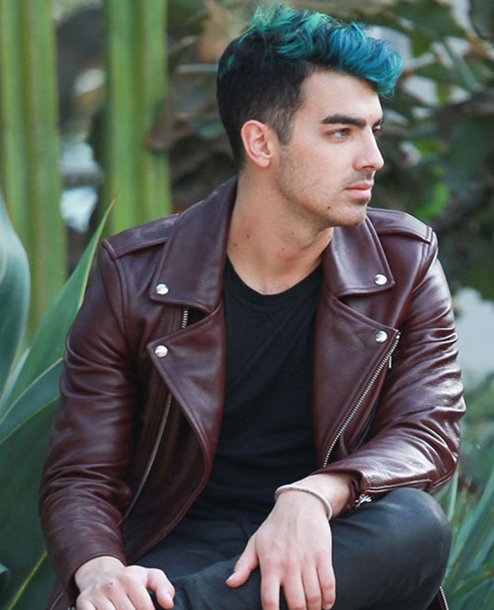 Joe Jonas Maroon Biker Leather Jacket for Men – Premium Outerwear - detail view