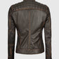 Women's Rub Off Dark Brown Quilted Leather Cafe Racer Jacket - detail view