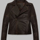 Furiosa a Mad Max Saga 2024 Anya Taylor-Joy Brown Leather Jacket - collar and zip close-up