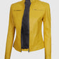 Women's Yellow Cafe Racer Leather Jacket – Premium Outerwear - side angle view