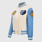NBA Memphis Grizzlies Women's Rib Blue & White Wool Varsity Jacket - collar and zip close-up