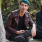 Joe Jonas Maroon Biker Leather Jacket for Men – Premium Outerwear - sleeve and cuff detail