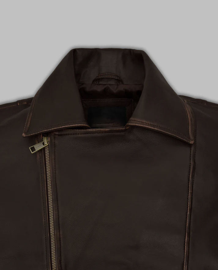 Furiosa a Mad Max Saga 2024 Anya Taylor-Joy Brown Leather Jacket - model wearing the jacket