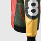 Men's 8 Ball Pool Green Bomber Leather Jacket – Custom Fit - collar and zip close-up