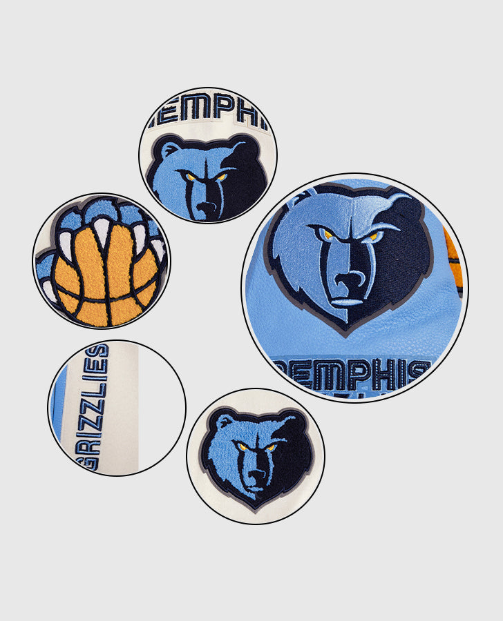 NBA Memphis Grizzlies Women's Rib Blue & White Wool Varsity Jacket - inner lining view