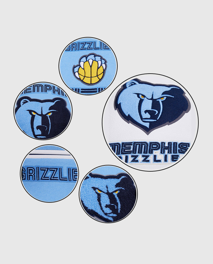 NBA Memphis Grizzlies Men's Rib Blue & White Wool Varsity Jacket - inner lining view