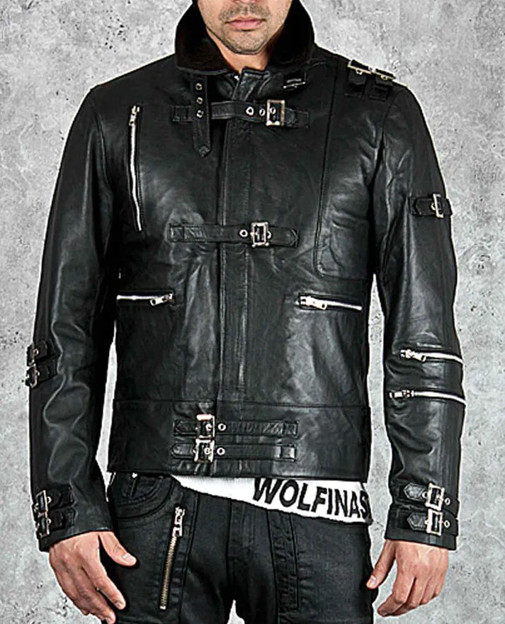 Bad Michael Jackson Black Leather Jacket for Men – Premium Outerwear - side angle view