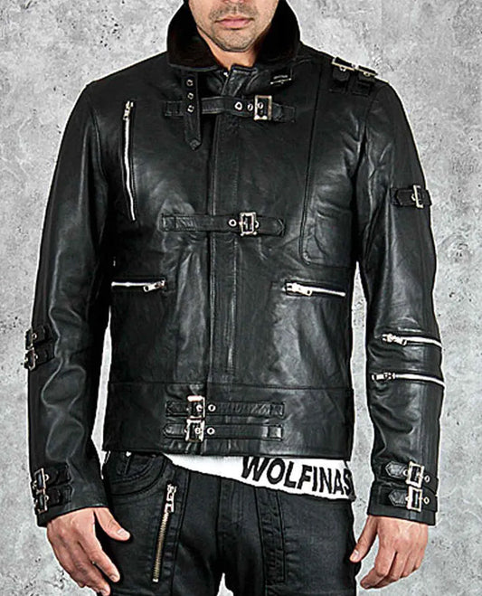 Bad Michael Jackson Black Leather Jacket for Men – Premium Outerwear - side angle view