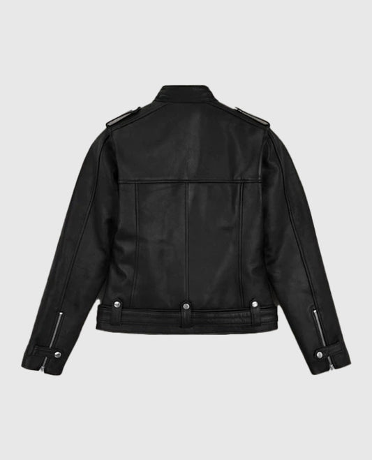 Women's Chic Rider Black Leather Jacket – Custom Fit - side angle view