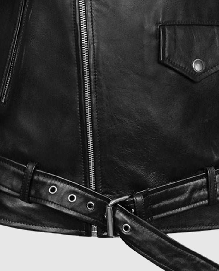 Elvis Presley Roustabout Black Biker Leather Jacket for Men - detail view