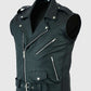 Men's Black Leather Biker Vest – Premium Outerwear - side angle view