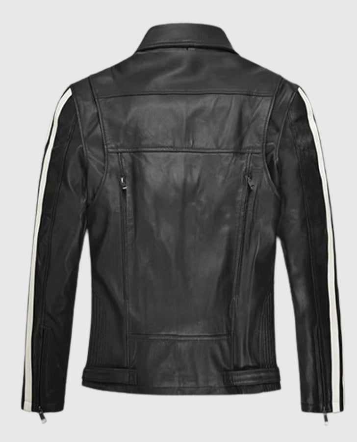Robert Pattinson Vintage Black Leather Jacket for Men - side angle view