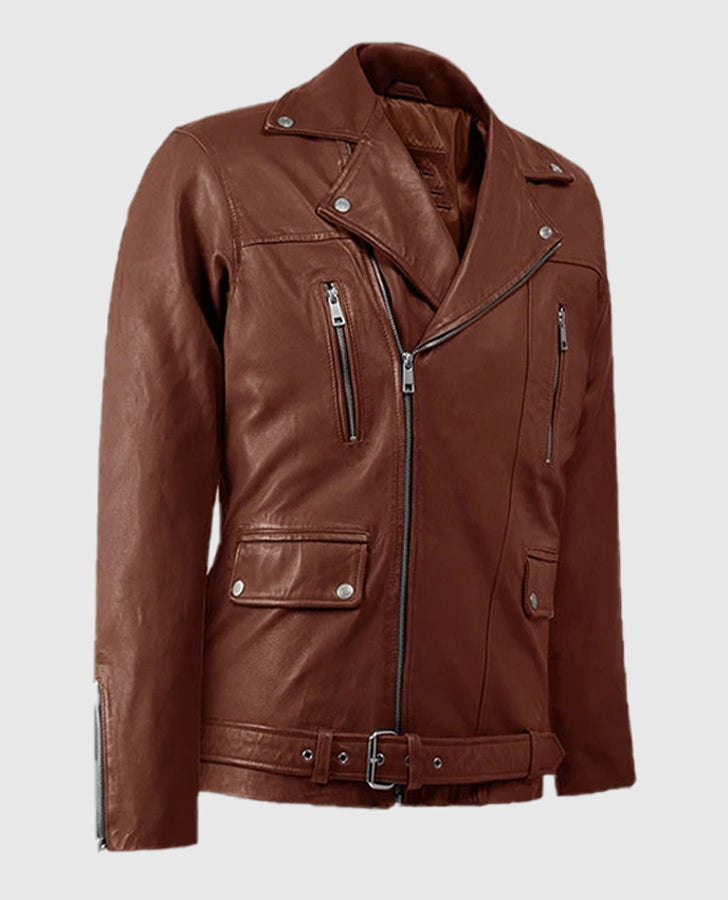 Dauntless Tan Biker Leather Jacket for Men | Genuine Leather - side angle view