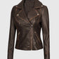 Women's Brown Rub-off Vintage Leather Biker Jacket - side angle view