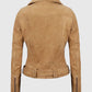 Women's Premium Brown Suede Biker Leather Jacket – Premium Outerwear - collar and zip close-up