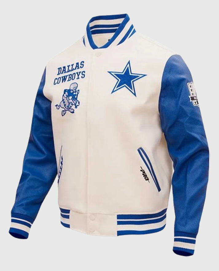 Dallas Cowboys Retro Classic Varsity Cream Jacket - sleeve and cuff detail
