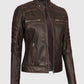 Women's Austin Dark Brown Cafe Racer Biker Leather Jacket - side angle view