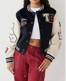 Women's True Religion Blue Varsity Leather Jacket – Custom Fit - front view