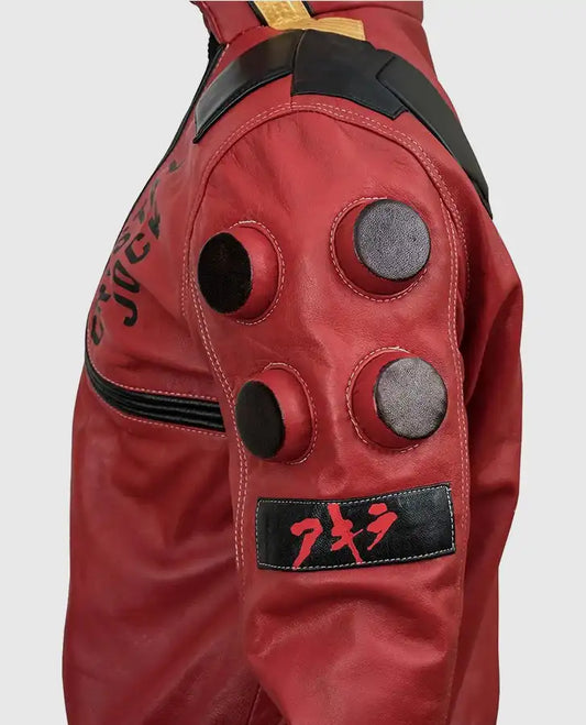 Cyberpunk 2077 Akira Kaneda Capsule Red Leather Jacket for Men - side angle view